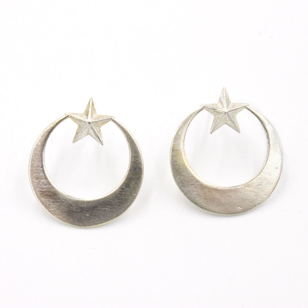 Crescent Star Hoop Studs - Sterling Silver Crescent Star Hoop Studs - Sterling Silver