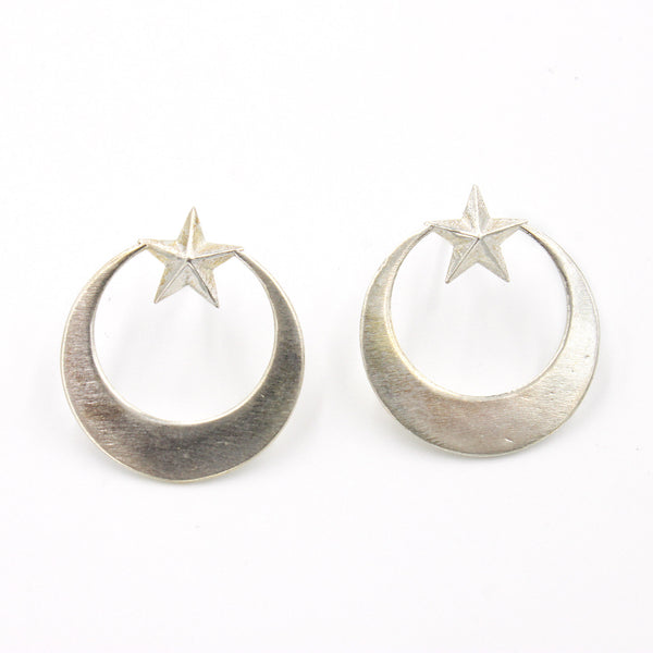 Crescent Star Hoop Studs - Sterling Silver